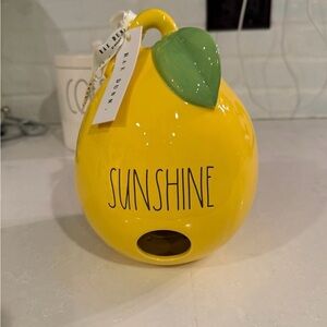 Rae Dunn Sunshine Yellow Birdhouse with Green Leaf